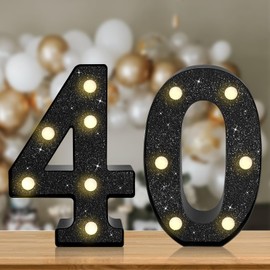 8.7In 40th Birthday Decorations Gifts for Her Him, Light Up Numbers Decorative Sign for 40th Birthday Wedding Work Anniversary Backdrop Table Wall Decor（Black）