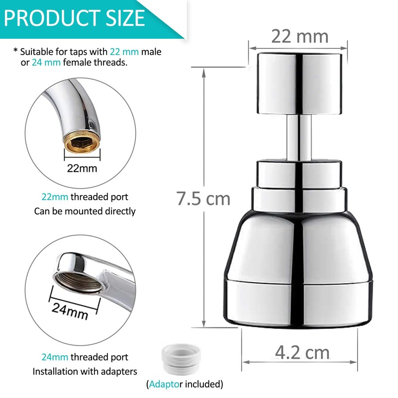 JINYOMFLY 3 Modes Tap Attachment Extension, 360° Rotating Multifunctional Extension