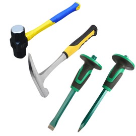 GOVNPJ Rock Hammer Rock Pick Equipment Kit, 4-Piece Geology Kit 3LB Shockproof Grip with Rock Chisels for Rock Hounding & Gem Hunting