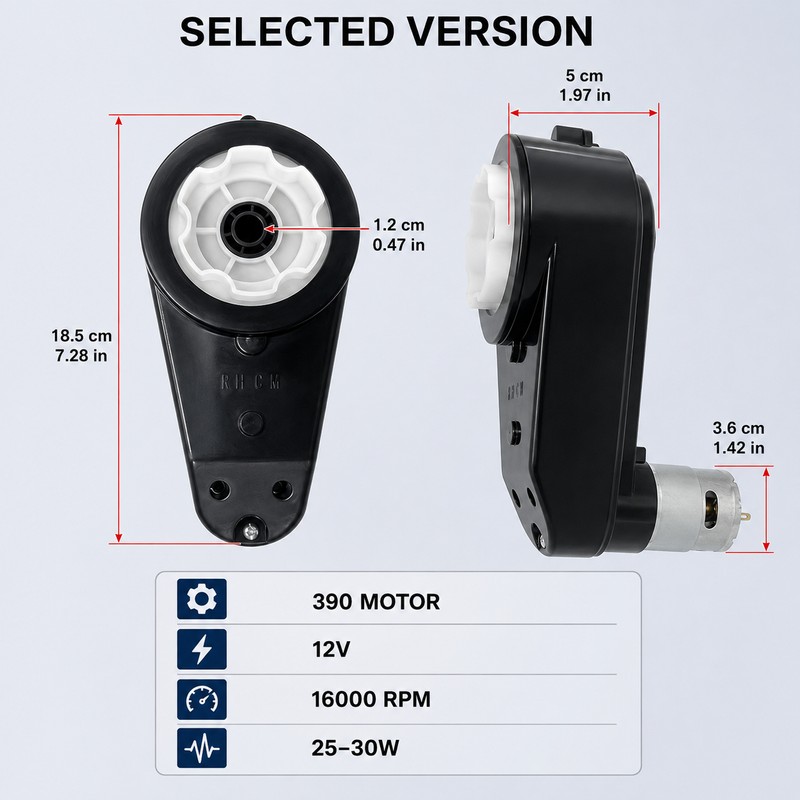 2-Pack 12V RS390 16000RPM Ride-On Car Motor Gearboxes with 12mm