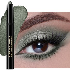 Erinde Waterproof Cream Eyeshadow Stick, Dark Green Shimmer Eye Shadow Sticks, Cream to Powder Eyeshadow Pencil Crayon, Buildable & Blendable Long-Lasting Eye Shadow Stick, Vegan & Cruelty-Free, 04