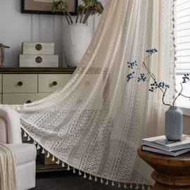 Sutuo Home - Cortinas bohemias de encaje de ganchillo, semitransparentes, bohemias, hechas a mano, con bolsillo para barra, tratamiento de ventana, estilo rústico, clásico, para recámara, 1 panel de