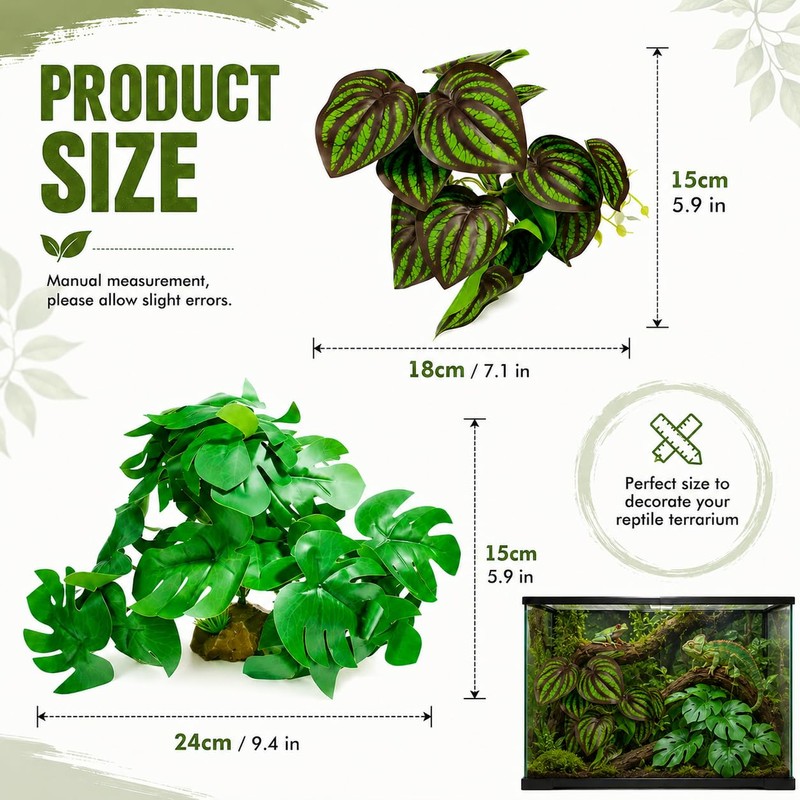 2 Pc Reptile Plants for Terrarium Decor,Amphibian Habitat Decor,Fake Plant
