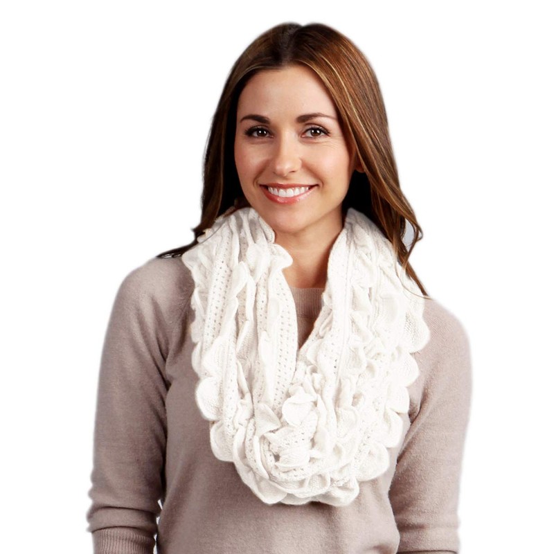stylesilove Chic Oversized Ruffle Knitted Infinity Scarf (White)