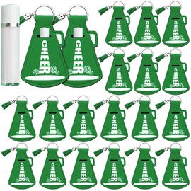 Swiffen 20 Pcs Blue Cheerleading Gifts Natural Bulk Lip Balm Holder with Tassel Hangable Keychain Charms Set Cheer Team Gifts for Cheer Teen Sports Party Supplies Cheer Stuff(Green)