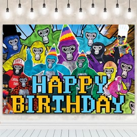 Gorilla GameTag Birthday Party Backdrop, Cartoon Happy Birthday Banner Background, Theme Party Supplies Backdrop, Birthday Party Decorations Photography Backdrop for Kids Boys Girl