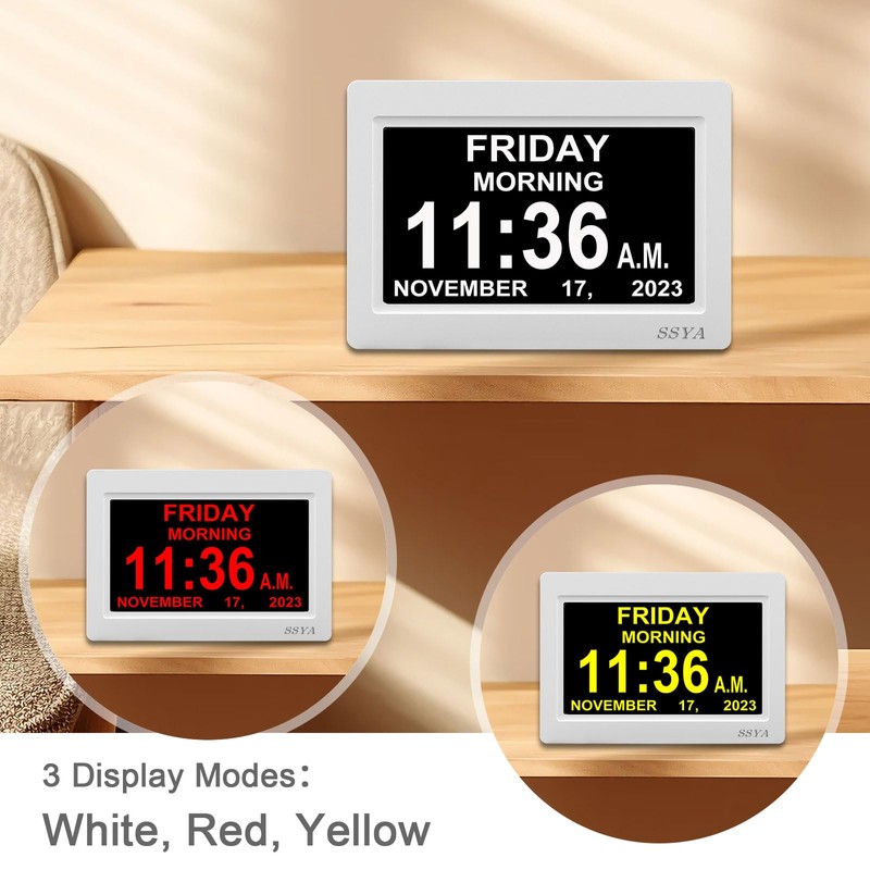 SSYA Digital Calendar Alarm Clock - Dementia Clocks for Vision
