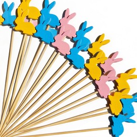 Easter Cocktail Picks,100 PCS Easter Bunny Toothpicks for Appetizers,4.7 inch Easter Bunny Bamboo Sticks Skewers for Dessert Food Fruit Charcuterie,Easter Party Decorations,Bunny Party Decorations