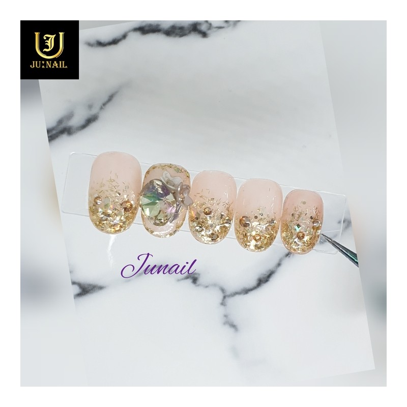 Gold Glitter Gra Handmade Nail Tips - Long Nose Pin