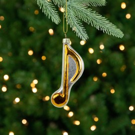 Northlight 3.75" Metallic Gold Glittered Sixteenth Music Note Glass Christmas Ornament