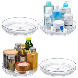 LANDNEOO 4 Pack 9 Inch Clear Acrylic Lazy Susan, Non-Skid Turntable Organizer for Cabinet, Kitchen, Pantry Organization Storage, Refrigerator, Vanity Makeup, Bathroom Countertop Organizing, Rotating Spice Rack