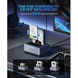 ORICO Hard Drive Docking Station USB 3.2 Gen 2 to SATA I/II/III 2.5 or 3.5 inch HDD SSD Aluminum Alloy RGB Gaming Dock up to 18TB with UASP [Both Type-C and Type-A Support], Tool-Free (5828C3)