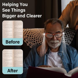 Magnifying Glasses with Light USB Rechargeable LED Reading Glasses Lighted Magnifying Eyewear Readers with Lights Hands Free Magnifier Eyeglasses for Women Men Close Work Lighted Readers Glasses+200