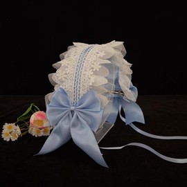 HAVITAL Lolita Hair Ornament, Embroidered, Bowknot, Cute, Lace, Women's Headband, Frills, Cute, Cosplay, Cute Princess, Forest Girl with Ribbon, Gothic Girls, Maid Hair (Light Blue)