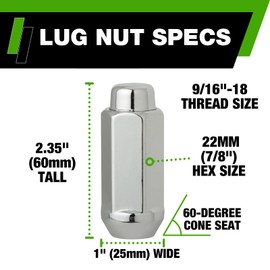 DPAccessories Chrome 9/16-18 Lug Nuts - Closed End XXL Bulge Acorn - 22mm (7/8") Hex - 2.35" Tall - Set of 32 - D3613XL-2305/32