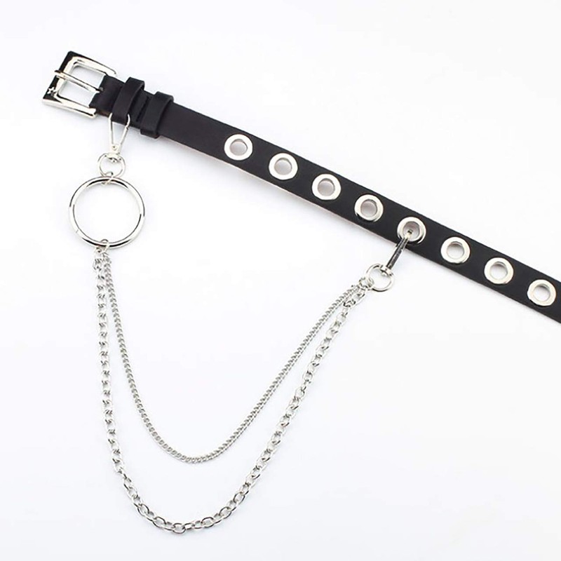 White Fang BT202 Leather Belt, Stylish, Chain, Key Ring, Carabiner,