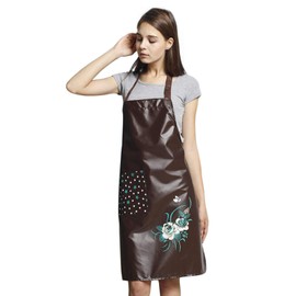 PU Kitchen Oil and Waterproof Aprons for Women with Pocket for Cooking Washing