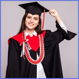 TFTAFAN Graduation Leis and Graduation Honor Cords Class of 2024 Graduation Ribbon Lei Graduation Necklace Braided Necklaces Graduation gift for Student Graduation Gifts Party Supplies (red and white, 12)