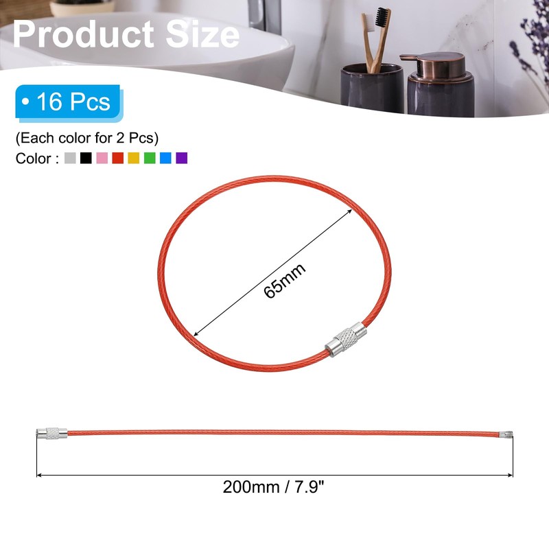 [PATIKIL] 16pcs 7.9" Length Wire Keychain Cable with Stainless Steel