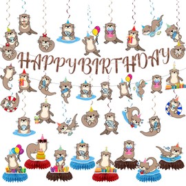 Sea Otter Party Decorations Sea Otter Birthday Party Decor Supplies Includes Happy Birthday Banner Sea Otter Hanging Swirls Cute Sea Otter Honeycomb Centerpiece