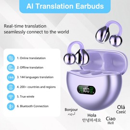 Language Translation Earbuds, 3-in-1 AI Real Time Translator Earbuds,Compatible with iOS & Android, Ideal for Travel, Work & Study-Purple