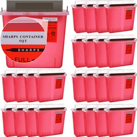 Tanlade 5 Quart Sharps Disposal Container Touchless Medical Waste Box with Counter Balance Lid Heavy Duty Plastic Needles Trash Bin Container for Home Office Waste(24 Pcs)