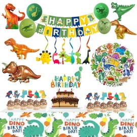 AHYCS Dinosaur Birthday Decorations, 108Pcs Dinosaur Party Supplies, Dino Party Decorations Set, Great for Birthday Party, Children's Party, Theme Party and Birthday Decorations for Boys and Girl
