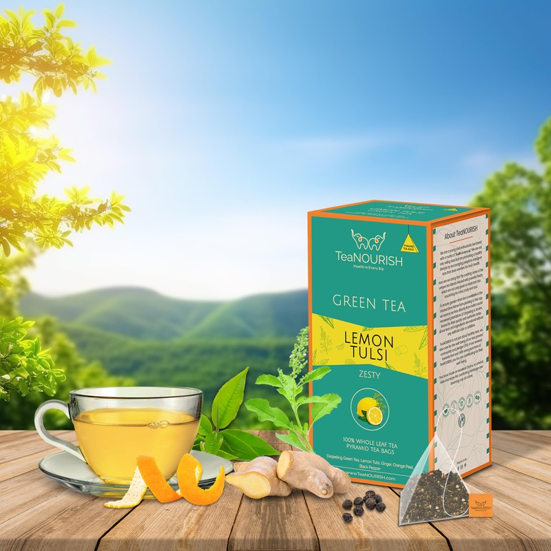 TeaNOURISH Lemon Tulsi Green Tea | 20 Count Pyramid Tea