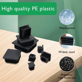 EASYEAH 3" (75mm) Plastic Hole Plugs Black-Square Chair Leg Caps & Pipe Plugs, Tubing End Caps for Metal and Wood Legs Tube, Outdoor Furniture Feet Table Patio Glide Floor Plastic Plugs, 4 PCS