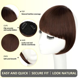 Bangs Hair Clip in Bangs Fake Hair Bangs Synthetic Fringe with Temples Hairpieces for Women Clip on Flat Neat Bangs Hair Extension for Daily Wear Medium Brown