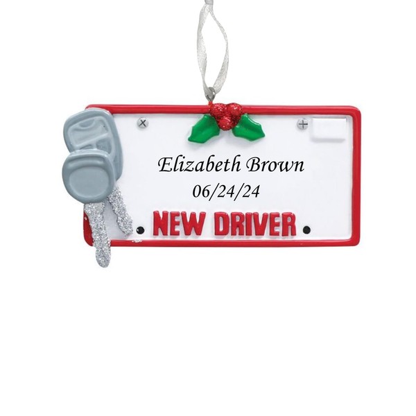 2024 Personalized Ornament Driver's License Christmas Tree Ornament- White&Red Plate