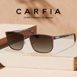 CARFIA Square Polarized Sunglasses for Men UV400 Protection Wide Metal Frame Driving Golf Glasses
