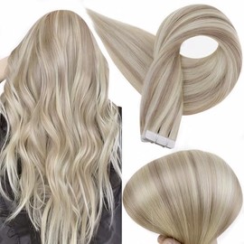 Shine Cinta para el cabello Extensiones de cabello 50 gramos Cortina de cabello humano natural 18 Ceniza Rubia Piano con 613 rubio 16 pulgadas para