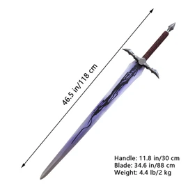 COSWOR 46.5" Anime Stainless Steel Demon King Baran's Long Sword with Display Plaque for Collection, Cosplay
