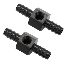 KRD PERFORMANCE 3/8 Barb to 3/8"(9.5mm) Barb with 1/8" NPT Sensor Gauge Port Hose Tube Fitting Fuel Pressure Take Off Adaptor Aluminum Black, Pack of 2