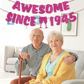 Awesome Since 1945 Banner, Rose Red Glitter 80th Birthday Banner for Women, 80th Anniversary Banner, 80th Birthday Decorations for Birthday and Anniversary Party Supplies
