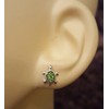 Small Turtle Sterling Silver Stud Earrings With Green Crystal Stones