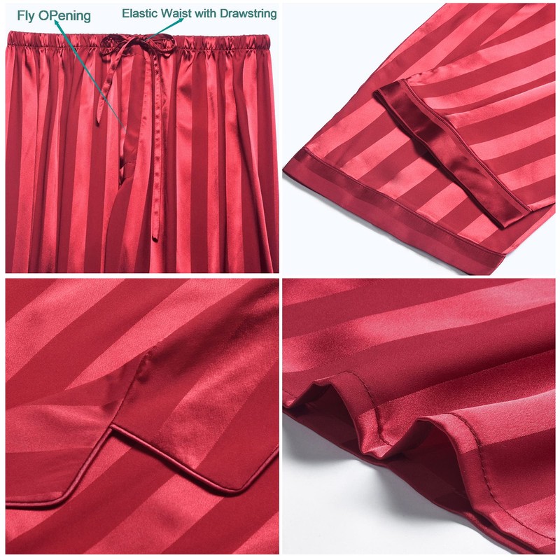 Mens Silk Satin Pajamas Set Sleepwear Loungewear Red L