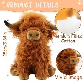 ZPSOSPZ Highland Cow Stuffed Animals, Soft Highland Bull Animal Toy Plushies Farm Toy Cuddly Long Haired Bull Toy Soft Farm Cattle Plushie Gift for Kids Boys 25cm