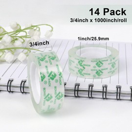 BOMEI PACK 14Rolls Crystal Clear Tape, Transparent Tape Refills for Dispenser, Crafters Tape for Gift Wrapping, Home, School Office Supplies, 3/4Inch x 1000 inch
