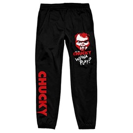 Chucky Wanna Play Chucky Doll Head Men's Black Sweatpants-XXL