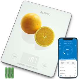 Renpho Kitchen Scale, Digital Smartphone Linking, 6.6 lbs (3 kg), 0.4 oz (1 g) Unit, High Precision Sensor, 2,000 Kinds of Food Storage App, Tare Function, Cooking Scale, Automatic Off, Energy Saving,