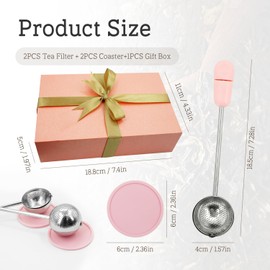 2Pcs Long Handle Twisting Tea Ball Infuser - Reusable Stainless Steel Loose Leaf Tea Strainer for Cup & Teapot, Pink