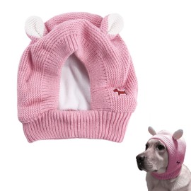 Dog Winter Hat Winter Pet Pompom Knitted Cotton Knitted Hat for Pets, Free Size, Cute Knitted Hat with Ears for Small Dogs, Large Dogs and Cats (Pink)