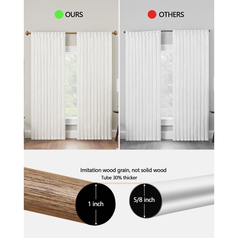 Wood Curtain Rods for Windows 48 to 84 Inch, 1
