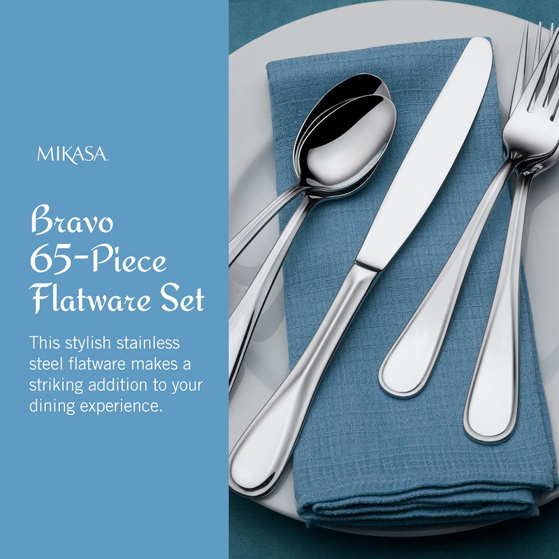 Mikasa Bravo Flatware Set for 12, 65 Piece 18/10 Stainless
