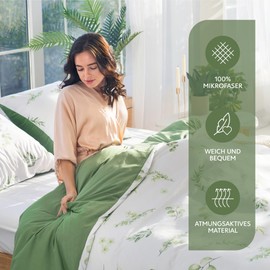 Dreamzie Bed Linen Set 140 x 200 cm with 1 Pillowcase 65 x 65 cm - Botanic Motif Sage Green - Bed Linen 140 x 200 cm Single Bed Made of 100% Microfibre - Certified No Chemicals (Oeko Tex)