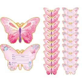 fKiZanthene Pink Butterfly Birthday Invitations for Girls, 30 Pcs Party Invitation Cards with Envelopes for Kids Birthday Parties
