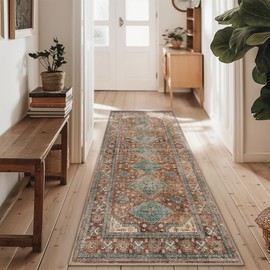 BEIMO Runner Rugs for Hallway 2x6 Machine Washable Runners, Vintage Retro Floral Medallion Runners for Kitchen Entryway Bathroom, Low Pile Lightweight Thin Chenille Non Slip Runner Rug, Warm Brown