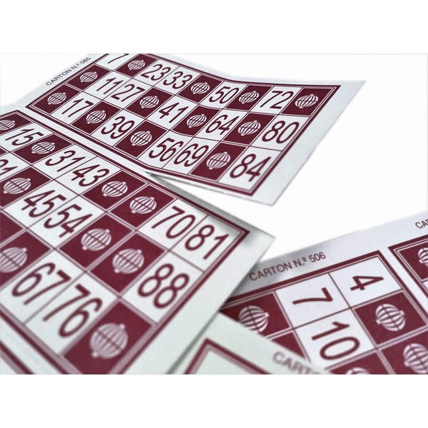 Genérico 600 Traditional Bingo Cards with 90 Balls (Bordeaux)